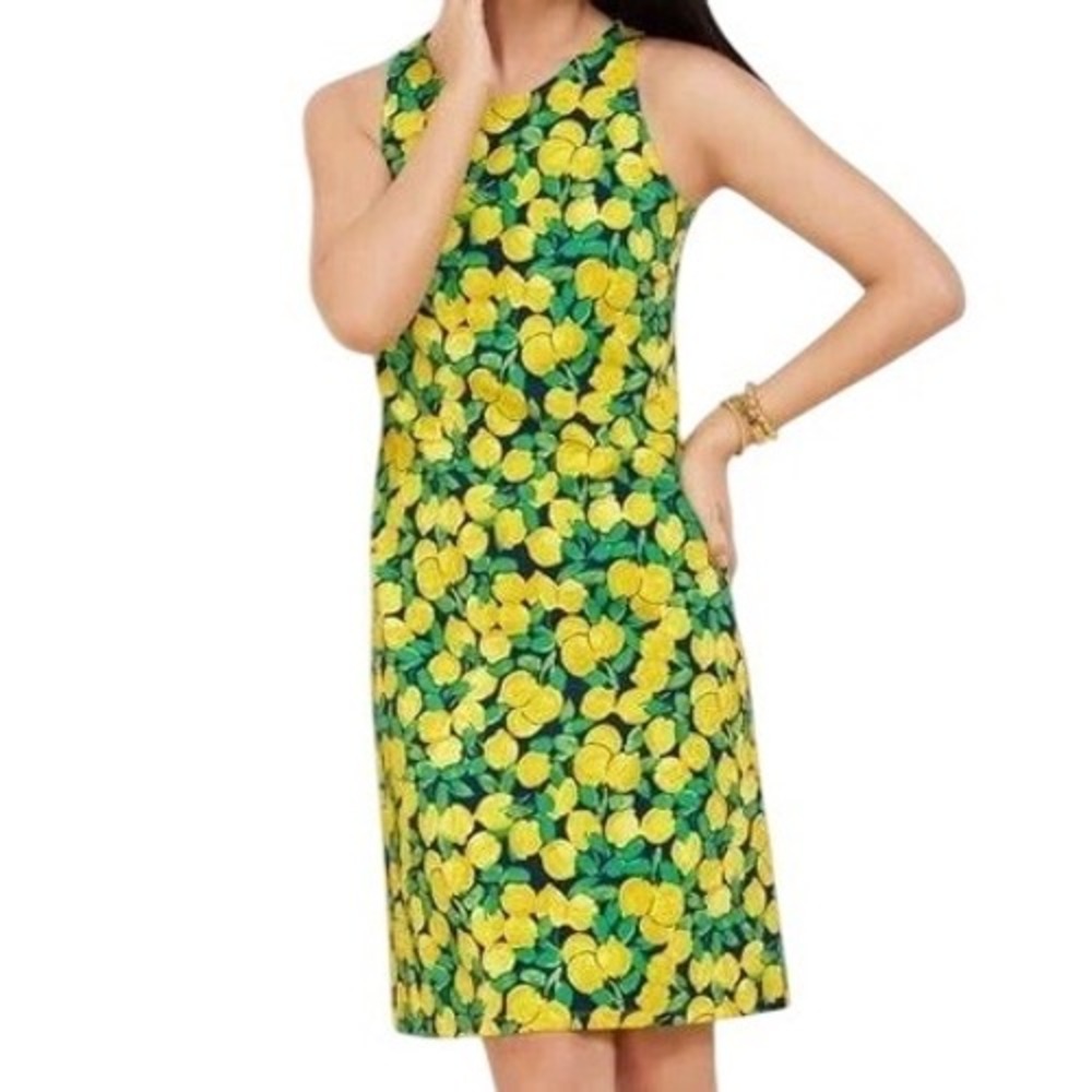 NWT Talbots Women's Lemon Print Sleeveless Shift Dress Keyhole Back Size Small